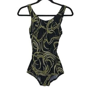 T.H.E. The Swimwear Black Green One Piece Swimsuit Size 8